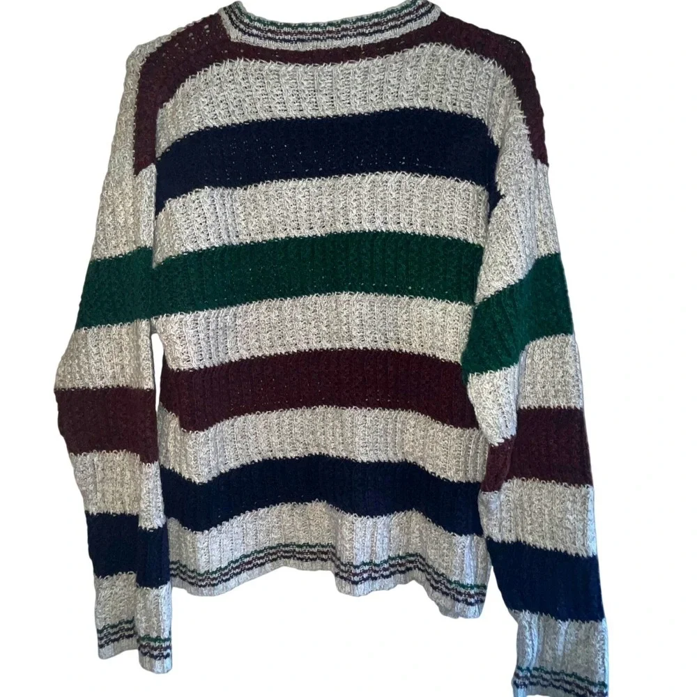 VTG Basix Fenn Wright & Manson Mens XL Striped Chunky Knit Ramie Cotton Sweater